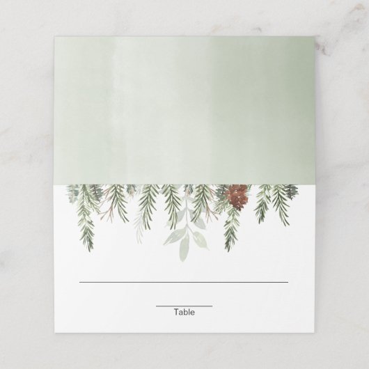 素朴な松の木とどんぐりと冬とクリスマス プレイスカード (外部開封)