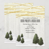 素朴な松の木の冬の結婚式　12月　雪 招待状 (正面/裏面)