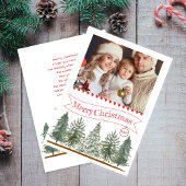 素朴な松の木の家族写真 楽しいクリスマス シーズンカード