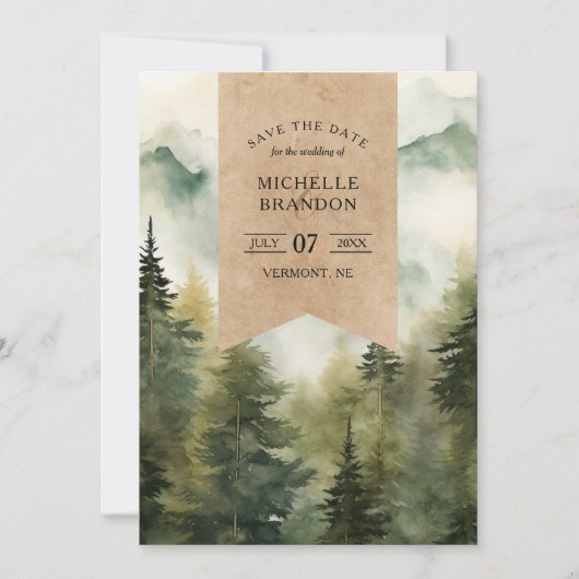 素朴な松の木の山の自然アドベンチャー写真 セーブザデート (正面)