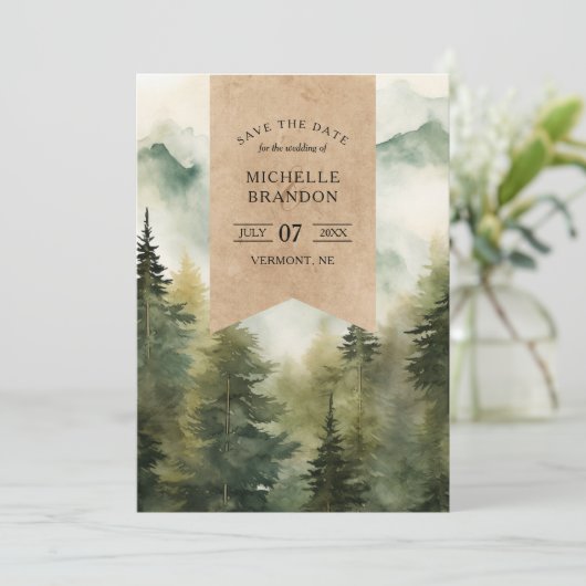 素朴な松の木の山の自然アドベンチャー写真 セーブザデート (スタンド正面)