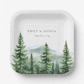 素朴な松の木の森のウェディング ペーパープレート (正面)