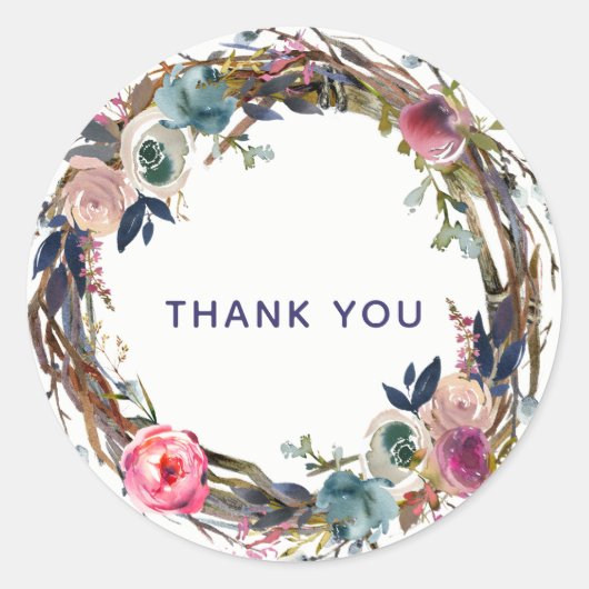 素朴な枝のモダンな花輪, おしゃれな装飾 ラウンドシール (正面)