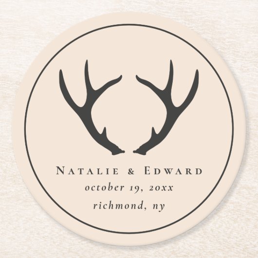 素朴な枝角の保存日付 ラウンドペーパーコースター (正面)