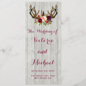 素朴な枝角の花の木製の結婚式プログラム プログラム (正面)