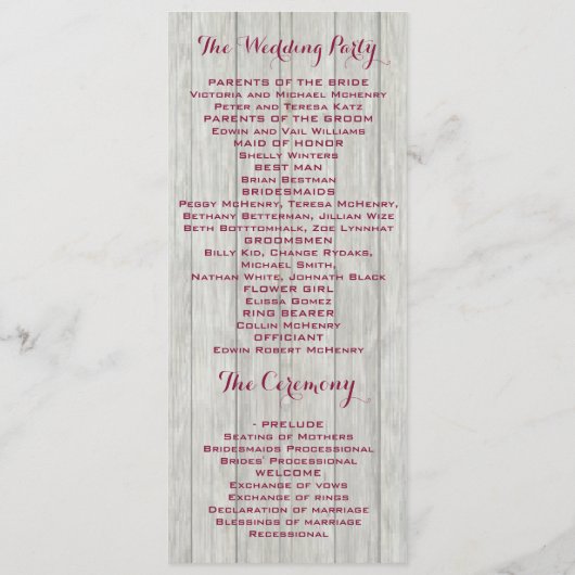 素朴な枝角の花の木製の結婚式プログラム プログラム (裏面)