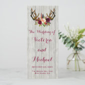 素朴な枝角の花の木製の結婚式プログラム プログラム (スタンド正面)