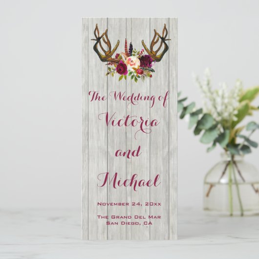 素朴な枝角の花の木製の結婚式プログラム プログラム (スタンド正面)