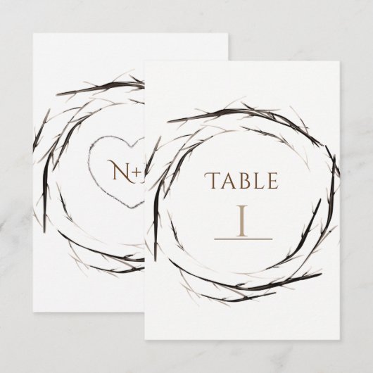 素朴な枝 ツリー ブランチ 花輪 テーブル ナンバー 招待状 (正面/裏面)
