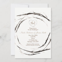 素朴な枝 ツル 棍棒 リース 招待状