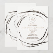 素朴な枝 葉 ツル 飾り リング 招待状 (正面/裏面)