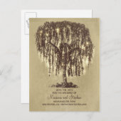 素朴な柳の木と文字列のライト日付を保存 案内ポストカード (正面/裏面)