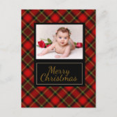 素朴な格子模様の楽しいクリスマス写真 シーズンポストカード (正面)