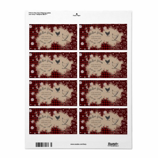 素朴な格子状の雪片ハッピークリスマスエッグカートン ラベル (フルシート)