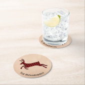 素朴な格子縞のシカのパーソナライズなペーパーコースター ラウンドペーパーコースター (インサイチュ)