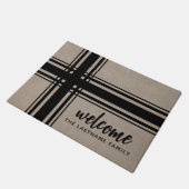 素朴な格子縞ストライプでカスタムな家族の歓迎 ドアマット (アングル)