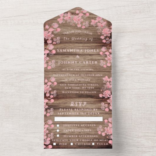 素朴な桜の花日本の花木さくら オールインワン招待状 (内側)