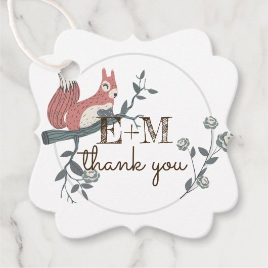 素朴な森のリス　モノグラムの感謝メッセージ フェイバータグ (正面)