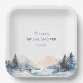 素朴な森の冬のウェディングシャワー ペーパープレート (正面)