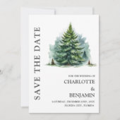 素朴な森の冬のウェディングフォト セーブザデート (正面)