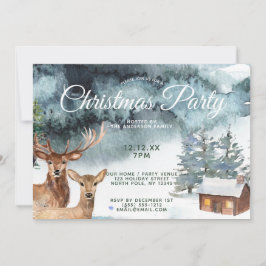 素朴な森の動物のクリスマス パーティー 招待状