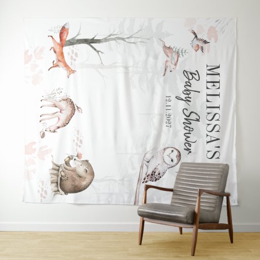 素朴な森の動物のベビーシャワー タペストリー (インサイチュ(横))