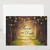 素朴な森の小道のストリングライト ウェディング セーブザデート (正面/裏面)