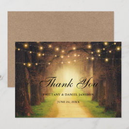 素朴な森の小道のストリングライト クラフト結婚式 サンキューカード
