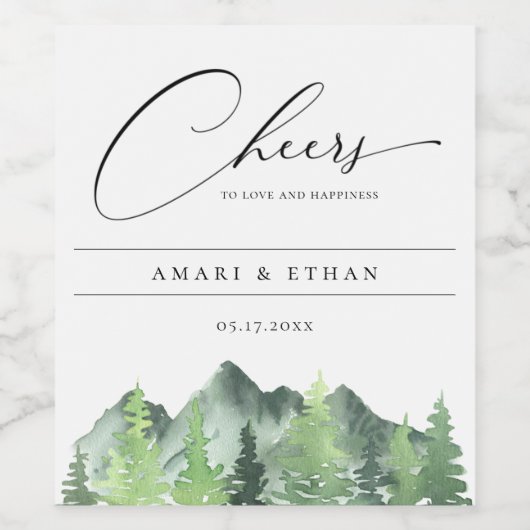 素朴な森の山の結婚式 ワインラベル (シングルラベル)