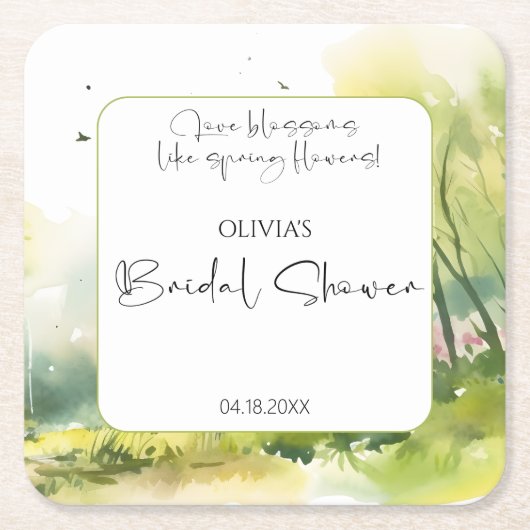 素朴な森の春のブライダルシャワー スクエアペーパーコースター (正面)