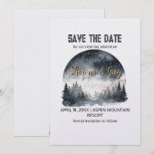 素朴な森の松の林の冬のSave the Date 招待状 (正面/裏面)