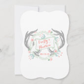 素朴な森の珊瑚色ピンク緑のヴィンテージ フラワー 招待状 (裏面)