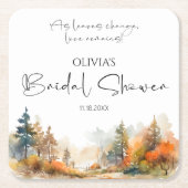 素朴な森の秋のウェディングシャワー スクエアペーパーコースター (正面)