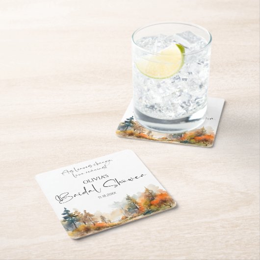 素朴な森の秋のブライダルシャワー スクエアペーパーコースター (インサイチュ)