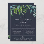 素朴な森の緑と濃紺の彩りのリハーサルディナー 案内状 (正面/裏面)