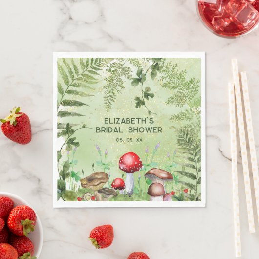 素朴な森の緑のキノコとシダ スタンダードランチョンナプキン (インサイチュ)