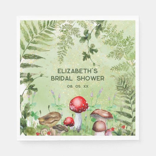 素朴な森の緑のキノコ 植物 シダ スタンダードランチョンナプキン (正面)