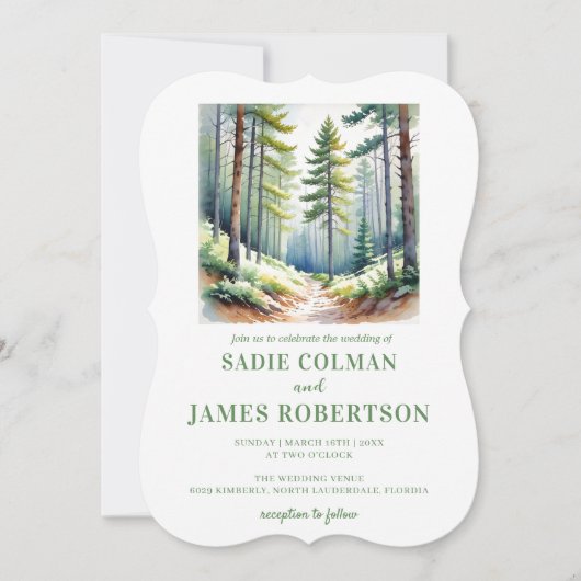 素朴な森の緑の森の結婚式招待状 招待状 (正面)