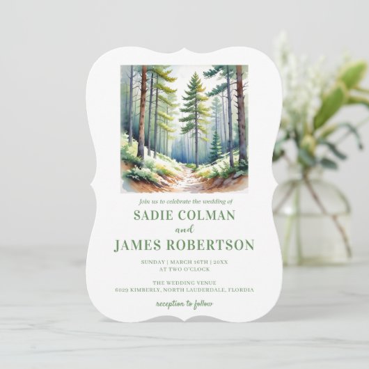 素朴な森の緑の森の結婚式招待状 招待状 (スタンド正面)
