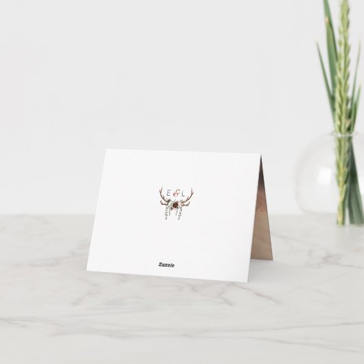 素朴な森の羽毛と花の開花 サンキューカード (裏面)