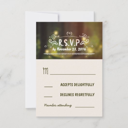 素朴な森の魅惑的な結婚式のRSVPカード 出欠カード (正面)