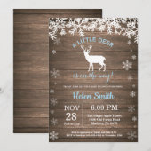 素朴な森の鹿の冬の男の子の赤ちゃんシャワー 招待状 (正面/裏面)