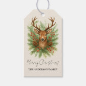 素朴な森の鹿の頭と冬の葉 - ギフトタグ (正面)