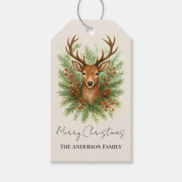 素朴な森の鹿の頭と冬の葉 - ギフトタグ