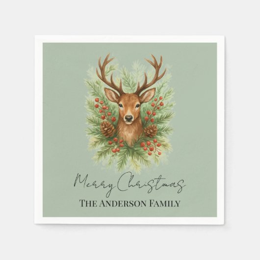 素朴な森の鹿の頭と冬の葉 - スタンダードカクテルナプキン (正面)