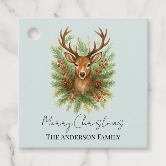 素朴な森の鹿の頭と冬の葉 - フェイバータグ (正面)