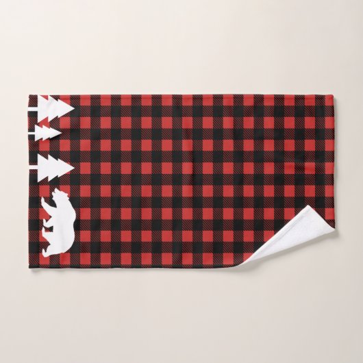 素朴な森林くまの赤く及び黒いバッファローの点検の格子縞 バスタオルセット (ハンドタオル)