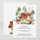 素朴な森林の野生動物の誕生日 招待状 (正面/裏面)