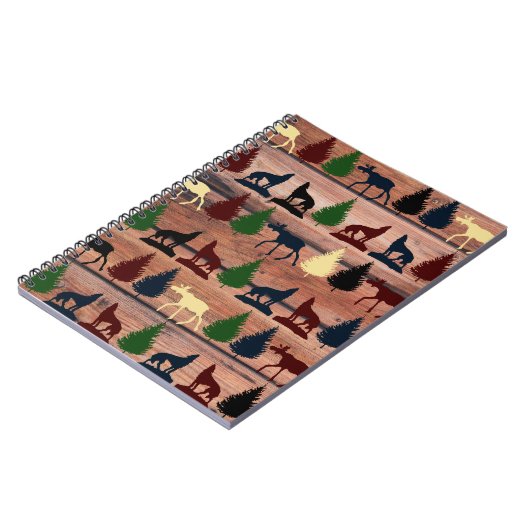 素朴な森林アメリカヘラジカのオオカミの荒野山の小屋 ノートブック (左側)