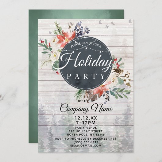 素朴な森林企業のな休日のクリスマス・パーティ 招待状 (正面/裏面)
